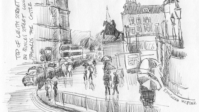 Rain in the City, The Edinburgh Sketcher