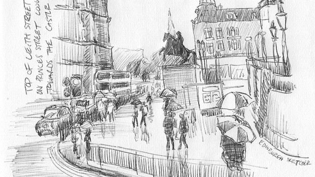 Rain in the City, The Edinburgh Sketcher
