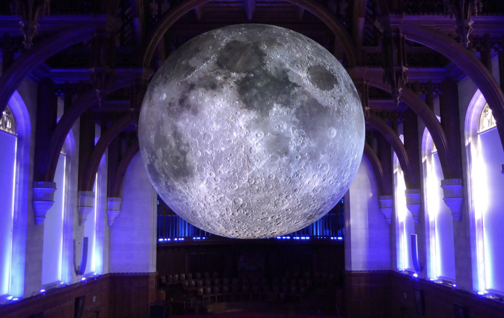 Moon sculpture hanging in a church